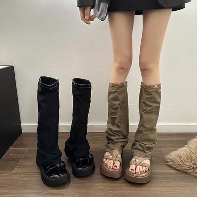 Толстые подошвы брюки сапоги сандалии женские летние новые стильные длинные сапоги увеличивающие рост Niche Clip Toe ретро взрывные уличные римские крутые сапоги