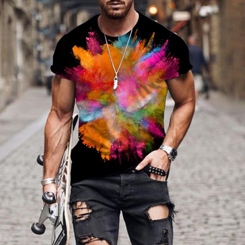 Summer Colorful 3D Digital Printed Short Sleeve Casual Loose Round Neck T-Shirts Men’s