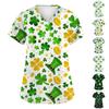 Women's Fashion Short-Sleeve Sleeve St. Patrick's Day Print V-Neck Pocket Workwear Top