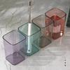 Transparent Square Plastic Toothbrush Cup - Light Luxury Style for Students and Couples