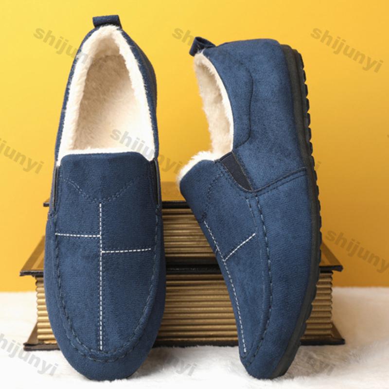 Модная мужская зимняя повседневная обувь, мокасины, легкие, удобные, прогулочные туфли на плоской подошве для мужчин, бархатные, теплые, нескользящие, мягкие, хлопковые кроссовки