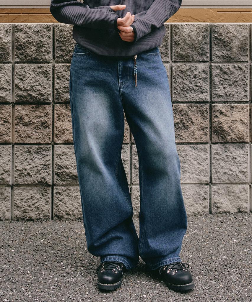 XERO Cinch Back Washed Over Curved Denim Pants [Blue]