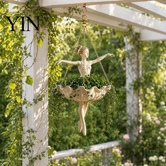 Ballerina Planter Ballet Dancer Hanging Planter, Cute Resin Plant Pot, Elegant Artistic Holder for Trailing Vines Succulents Spider Plants Pot