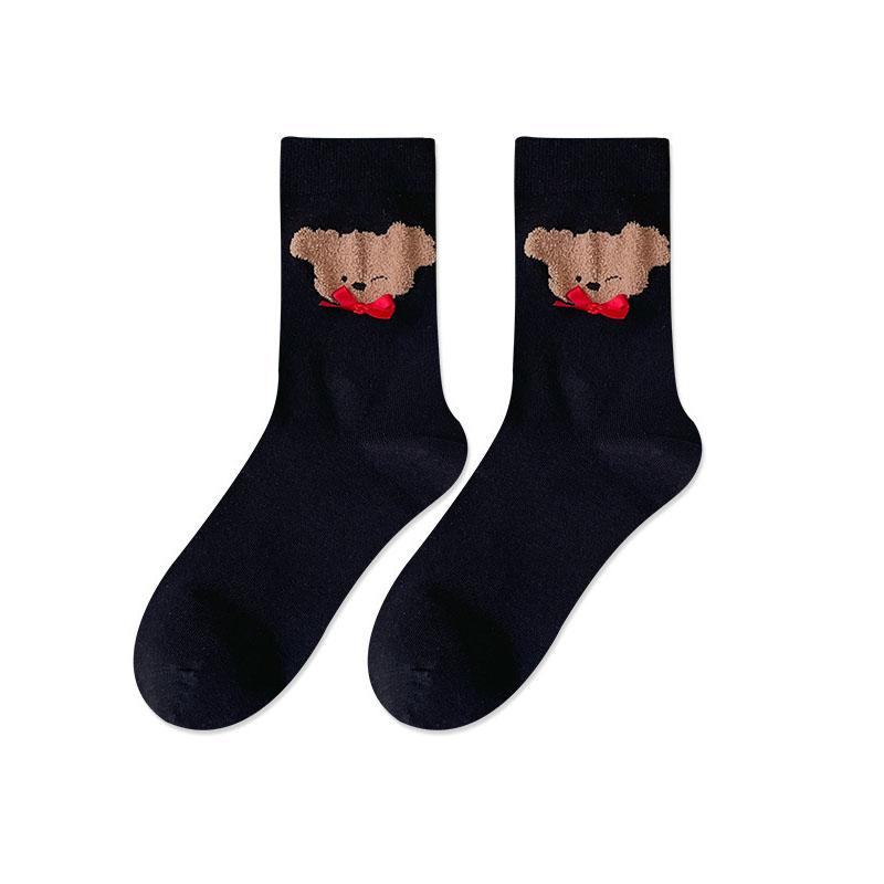 Женские 3D мультяшные носки средней длины с животным принтом, с помпоном, весенне-осенние, милые, модные, креативные, мягкие, дышащие хлопковые носки