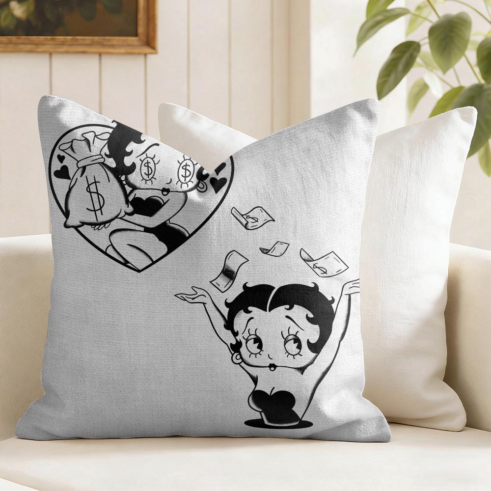 Black and White Bbetty Bboop Cushion Cover Natural Linen Double Sided Print Throw Pillow Case for Sofa Couch Home Decor