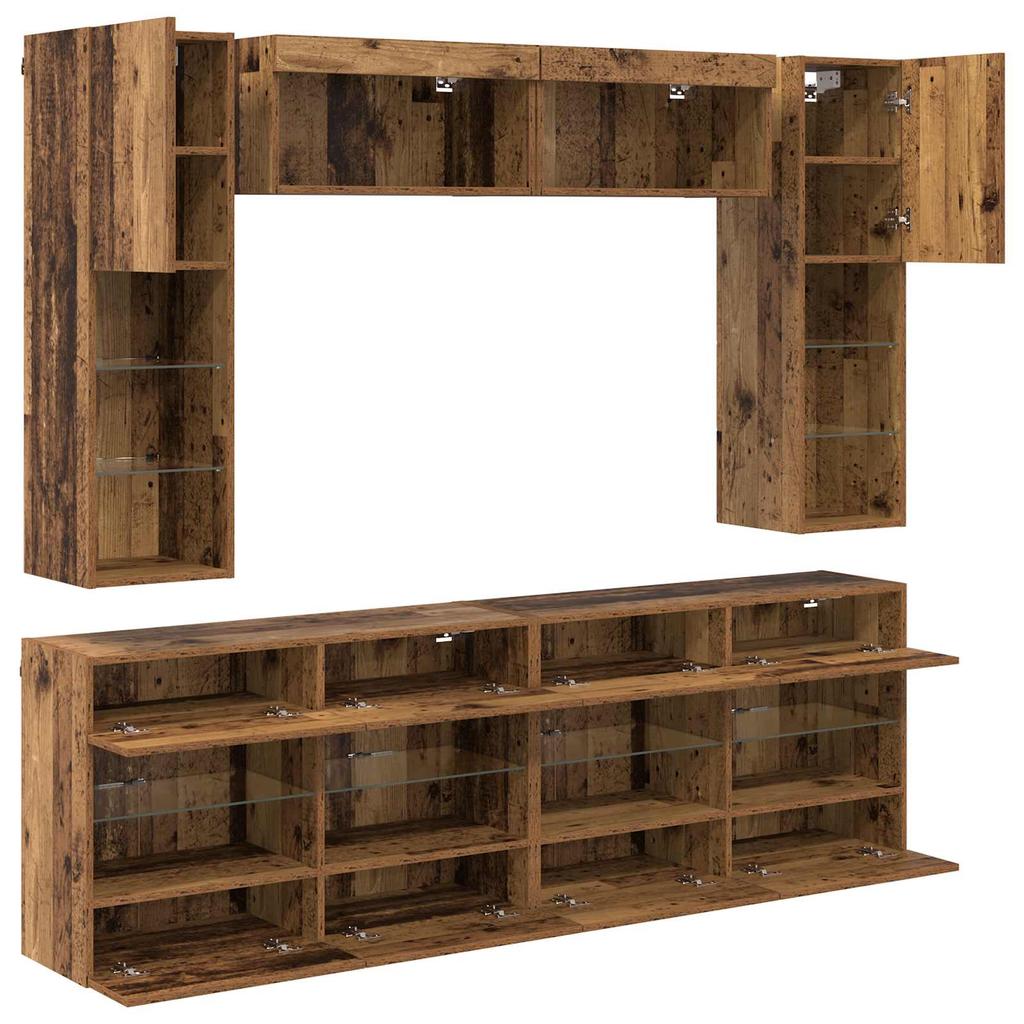 TV Wall Shelf Set with LED 6 pcs Reclaimed Wood Wood Based Material