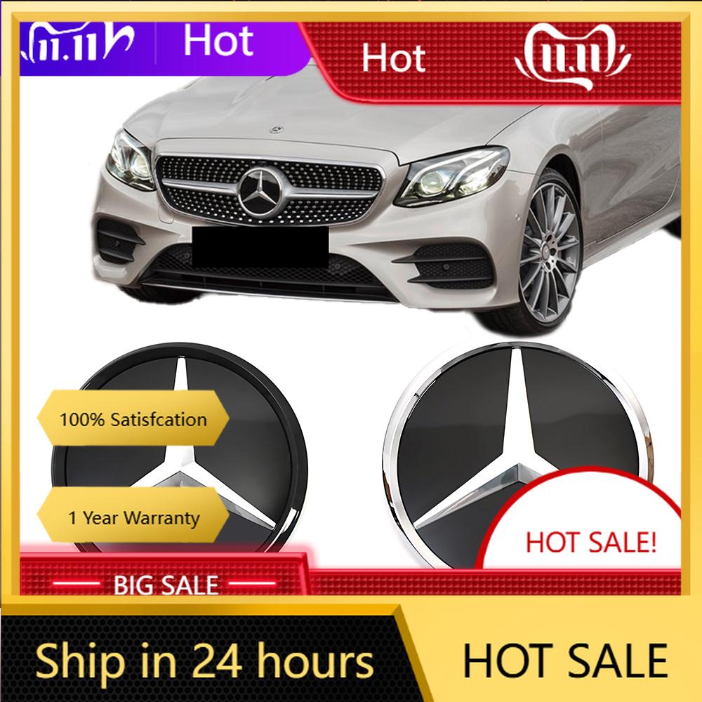 C200 E200 New 2025 For Mercedes Benz 3D Mirror Front Grille Star Emblem Logo Glossy Black And Chrome Silver For Mercedes Benz E-