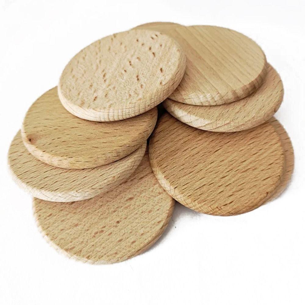 10pcs Unfinished Natural Wood Round Disc Natural Beech Wood Round Slice Blank Wood Pieces Handwork