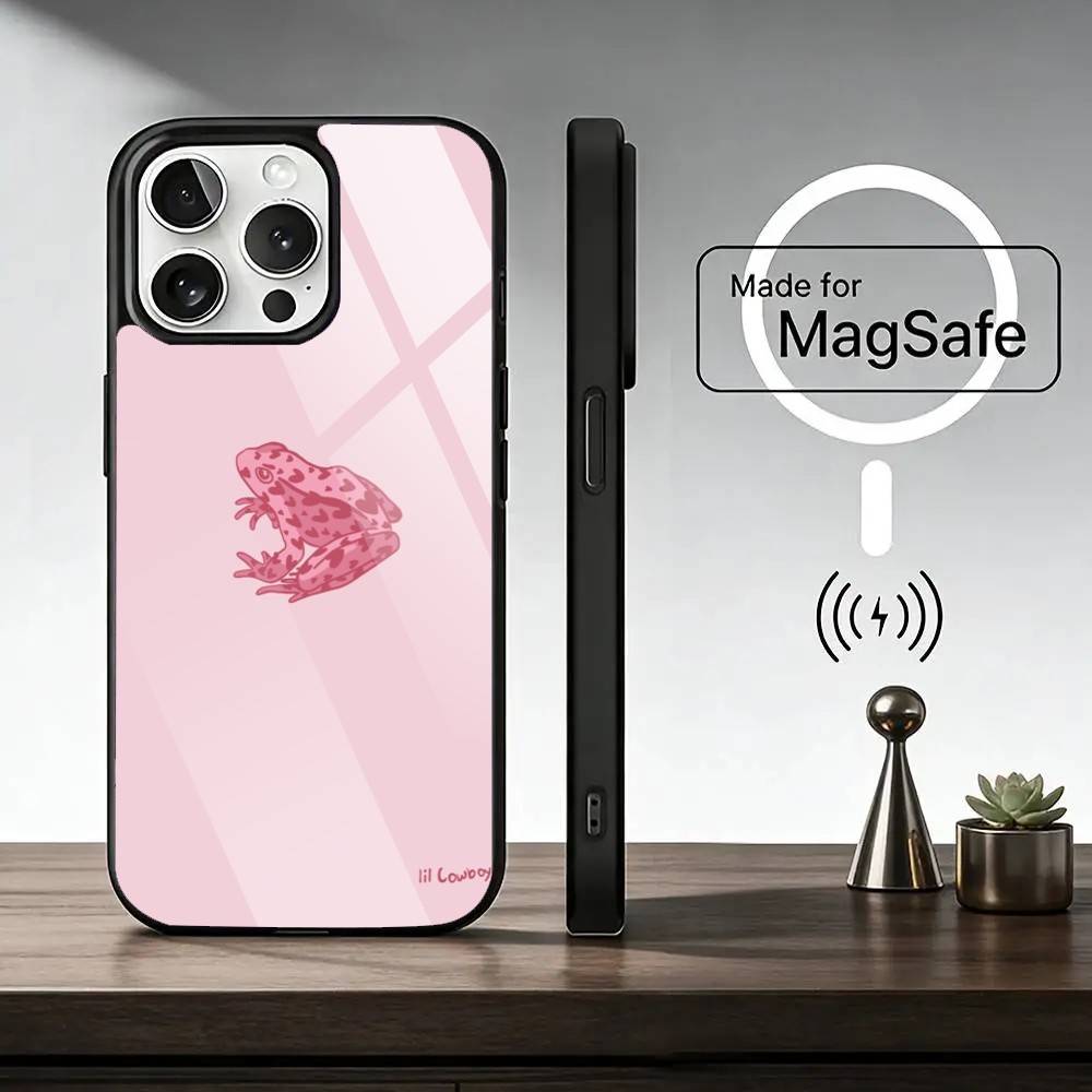 Модный C-Cute Лягушонок Чехол для Телефона Для iPhone 17, 16, 15, 14, 13, 12, 11 Plus, Pro Магнитный с Magsafe Беспроводная Зарядка