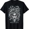 Medusa Greek Mythology Graphic Cotton T-Shirt for Men and Women Short Sleeve Black with White Mythical Print Casual Summer Tee