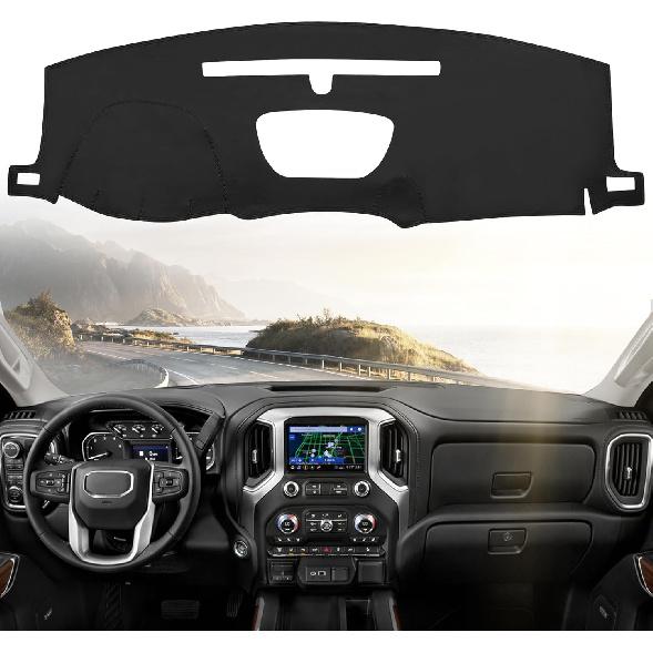 Leather Dashboard Dash Cover Mat Carpet PU Compatible With - Chevrolet Silverado&GMC Sierra 1500/2500HD/3500HD(Non-Compatible Hyundai Sonata NF)