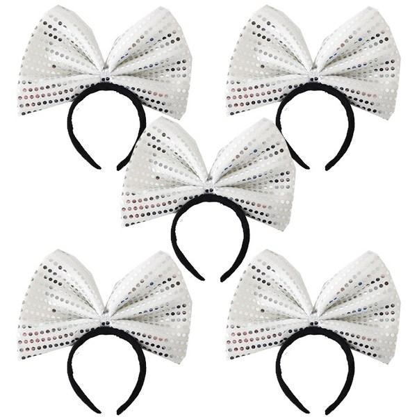 Party Show Jumbo Ribbon Headband, Silver, 5 Pieces