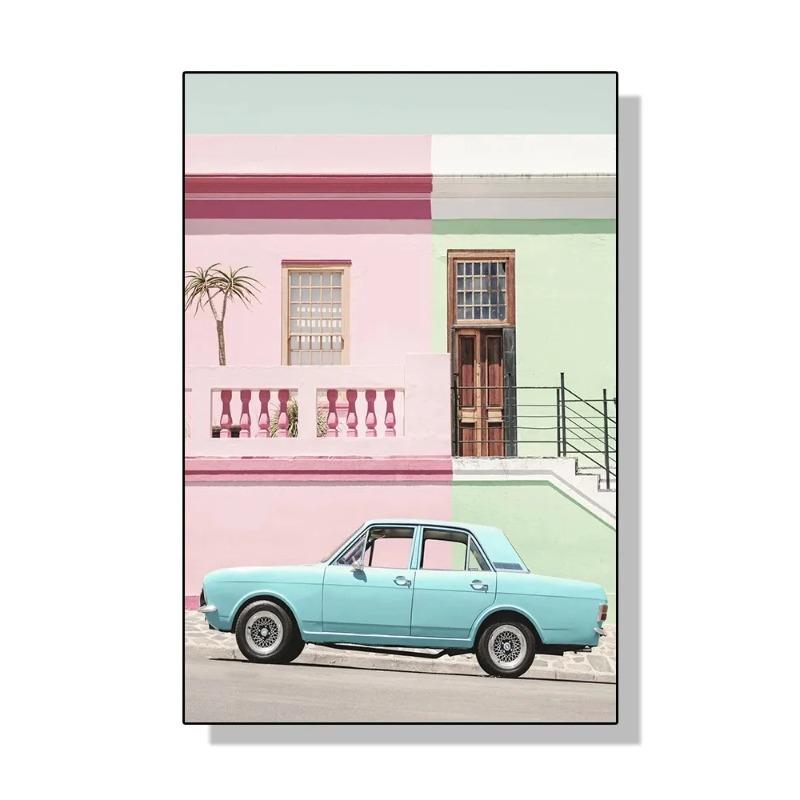 Pink Nordic Summer Holiday Travel Beach Surf Ocean Art Poster Canvas Painting Wall Art for Living Room Bedroom Home Decoration