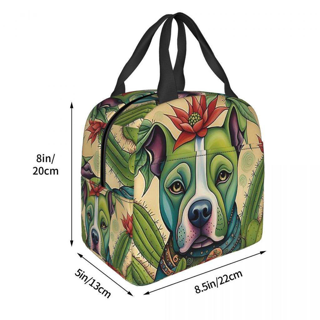 Pit Bull Prickly Portraits Insulated Lunch Bag for Women Kids Portable Food Boxes Thermal Lunch Box Tote