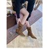 Inner Height Increasing Pointed Suede Skinny Medium Knight Boots Women's Boots Autumn Winter Western Cowboy Pile Boots