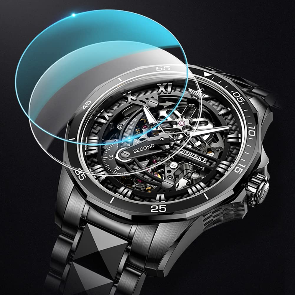 Skeleton Mechanical Automatic Luxury Watch Skeleton 50M Water Resistant Sapphire Glass Tungsten Band Luminous Black Watch for Men Men's Men's