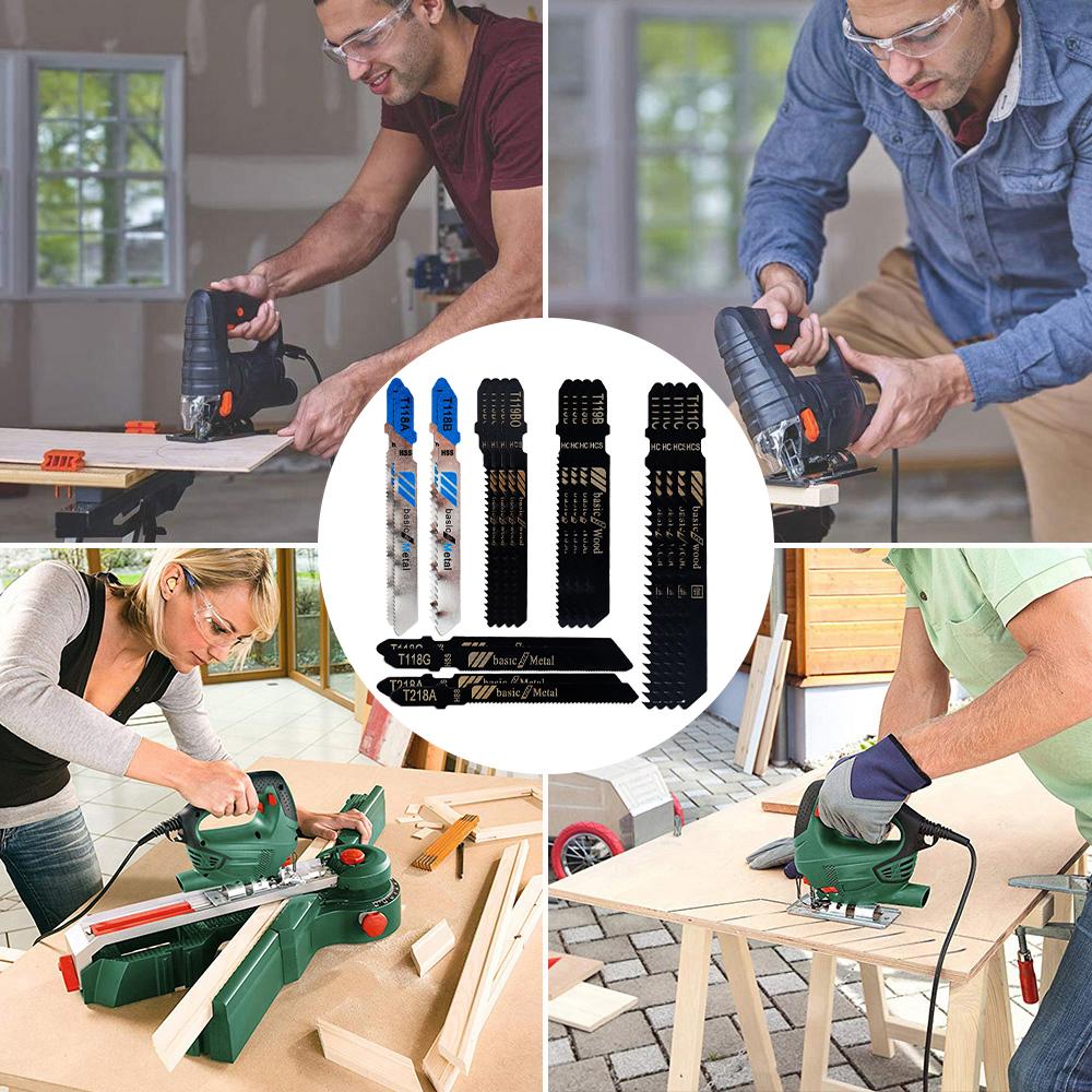 10/20Pcs Jigsaw Blades Jig Saw Blades Assorted T-Shaft HCS Jig Saw Blades for Wood Metal Plastic Cutting Home Decoration Tool