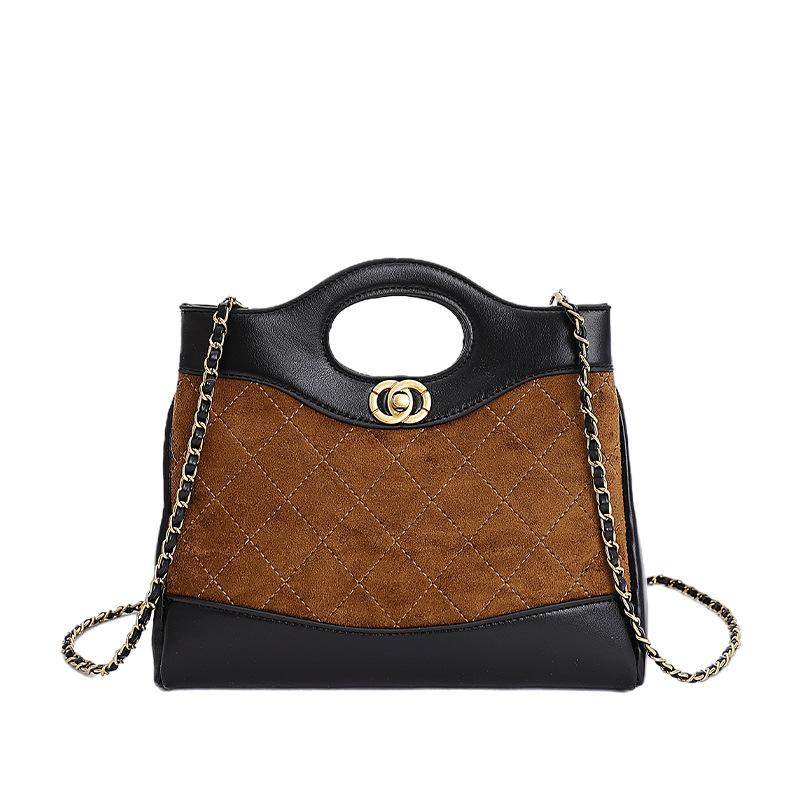 Bag Rhombus Portable Small Square Bag Women's 2025 Autumn and Winter New Trendy Contrast Shoulder Bag Chain Crossbody Bag