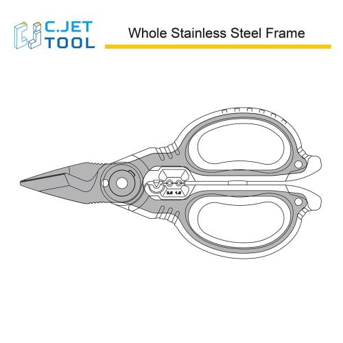 C.Jet Tool Electrician's Stainless Steel Electrician Scissors for Metal, Electrical Cable, Wire Stripping, and Cutting - Multi-Purpose with Stainless