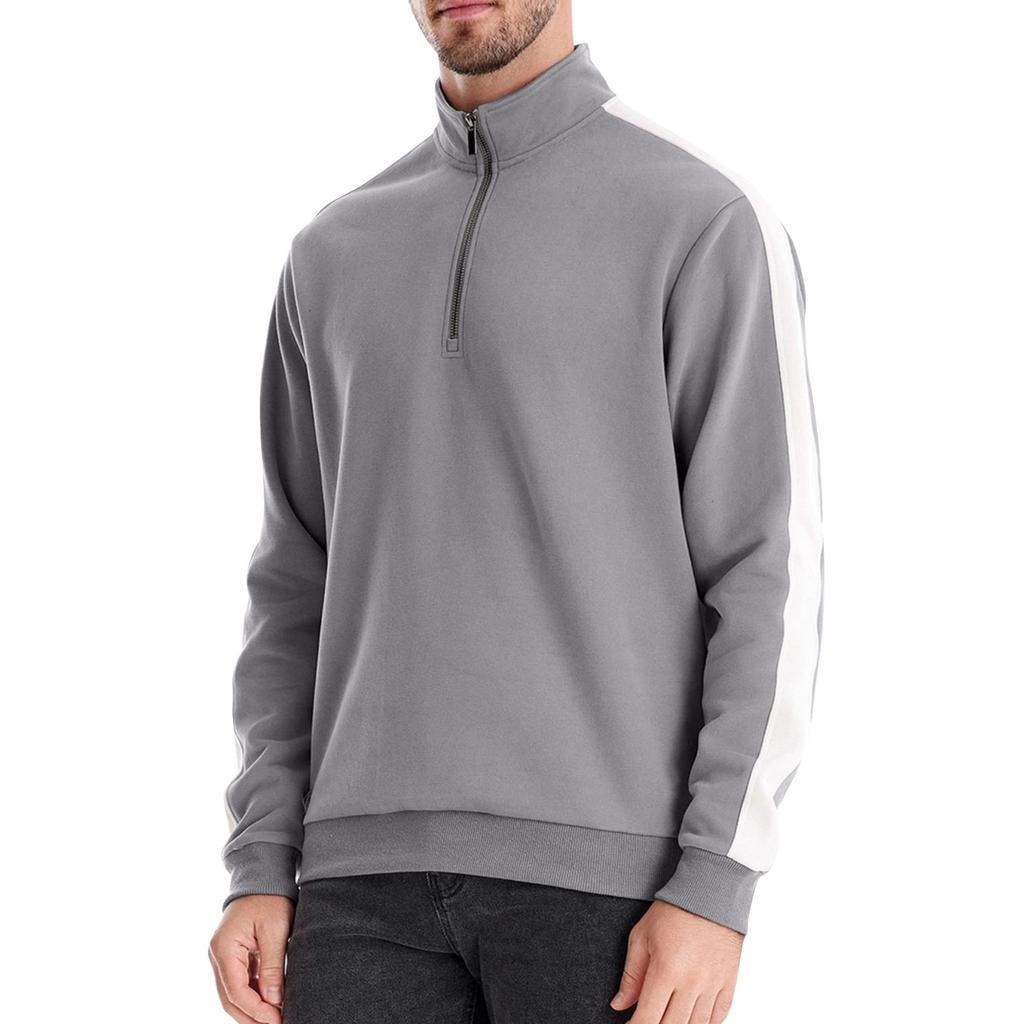 Men's Winter Solid Color Stand Collar Half Zipper Slim Fit Knit Long Sleeve Top