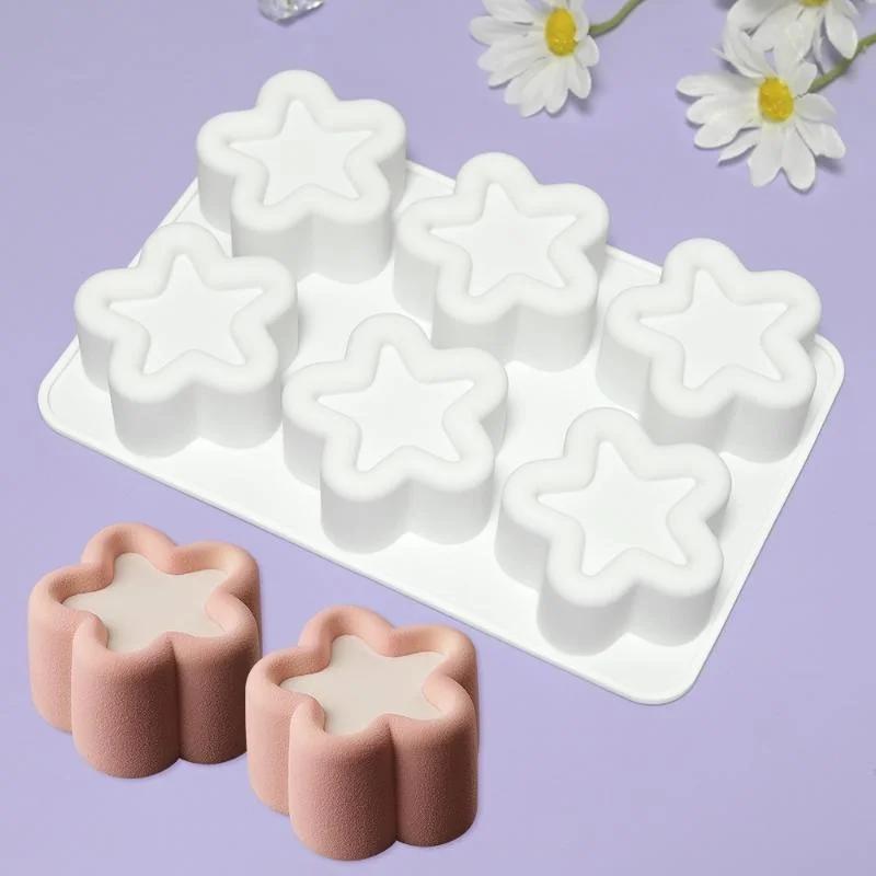 Творческая ручная работа Groove Flower Love Star Mousse Mold Круглая квадратная силиконовая форма для выпечки торта Желе пудинг свечи формы