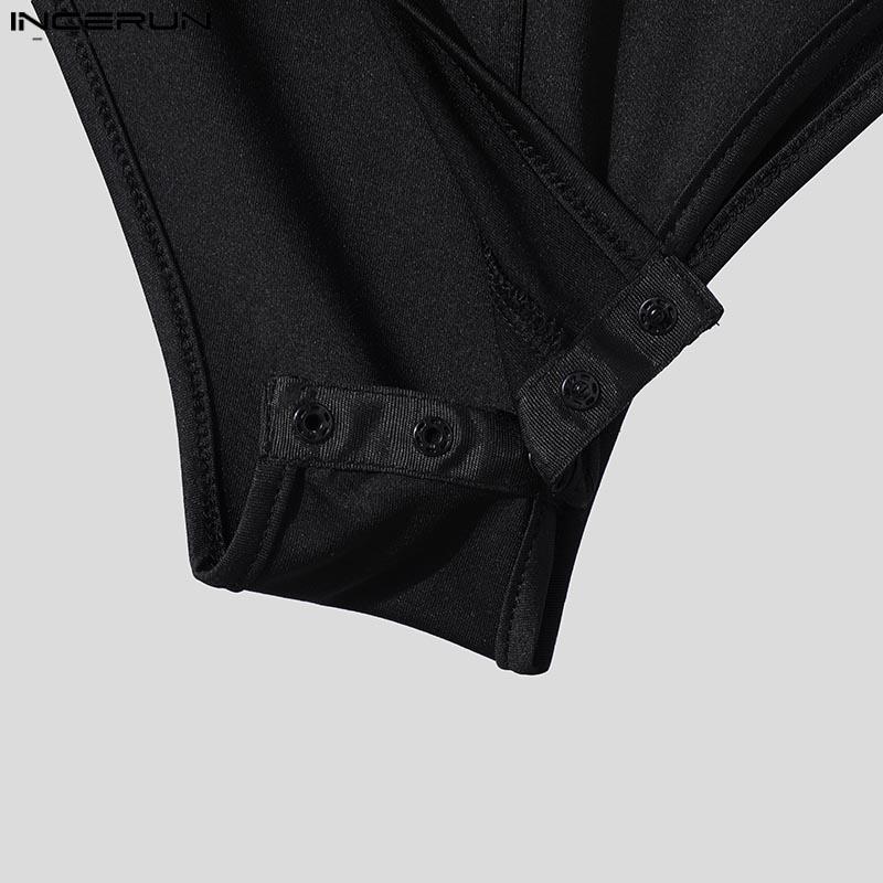 Men Polka Incerun Sleeveless Mockneck Dots Mesh Bodysuits See Through Fitted Briefs Jumpsuits