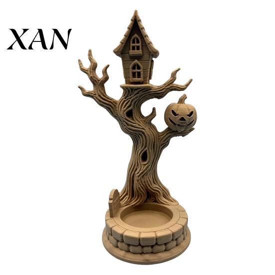 Outdoor Balcony Table Ornaments 3D Printed Halloween Tree House Ornament with Pumpkin, Spooky Collectible Seasonal Desk Items Centerpiece, Dead