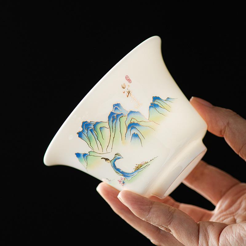 White Porcelain Kung Fu Tea Set Gift Box High-end Travel Tea Set Cover Bowl Teacup Suet Jade
