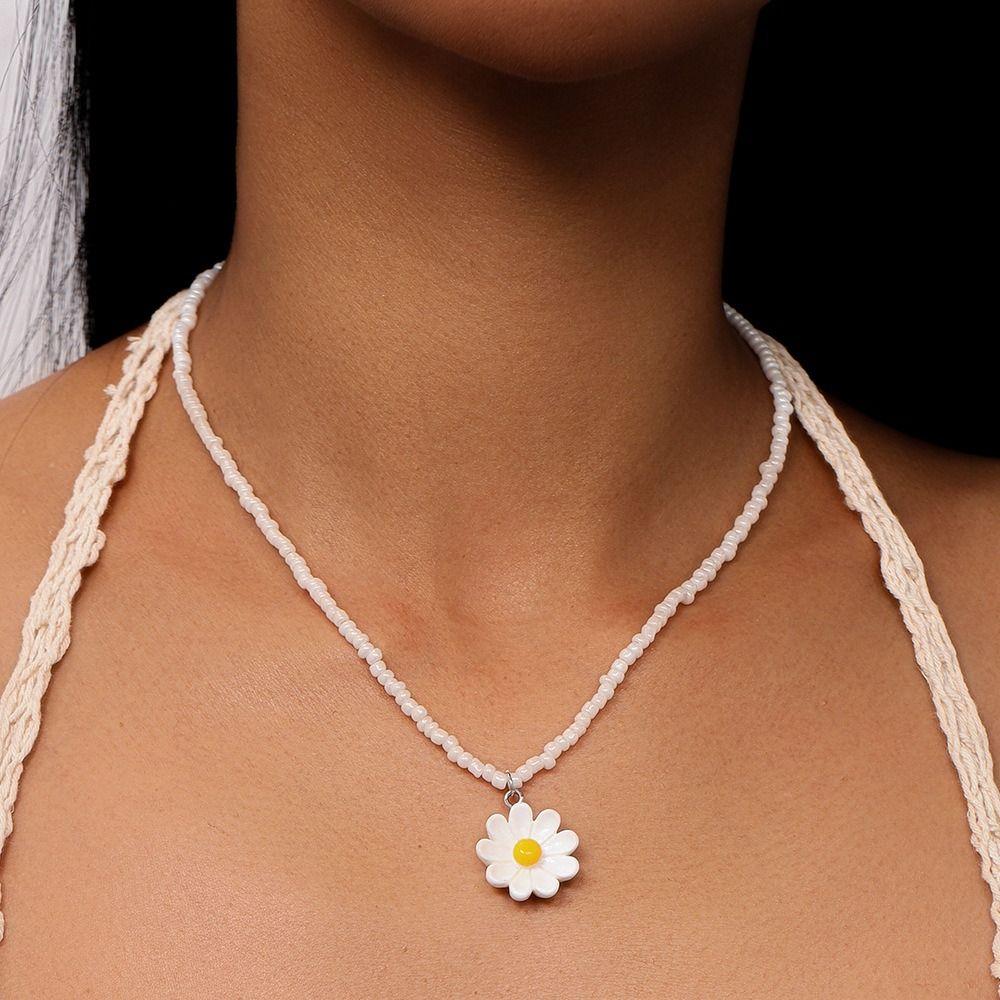 5Pcs Bohemia Flower Beaded Necklace Colorful Plumeria Necklace Fashion Bead Choker Daily Wear
