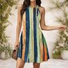 Women Plus Size High Round Neck Sleeveless Striped Printed Flared Dress