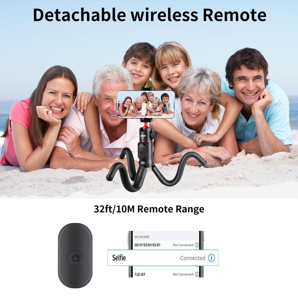 JoHalF Extendable Octopus Tripod Flexible Selfie Stick Tripod Stand with Phone Holder 1 4 Inch Screw Remote Shutter for