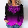 Women's Retro Geometric Pattern Long Sleeve T-Shirt Ladies Top Loose Casual Pullover Gradient Ladies Round Neck Long Sleeve