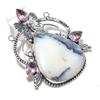 Natural Dendrite Opal, Kunzite 925 Sterling Silver Jewelry Pendant 2.56" d3T84