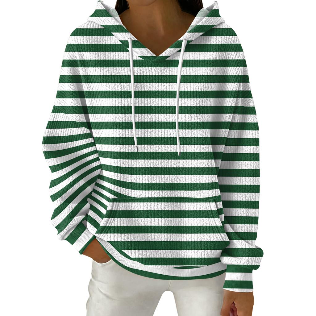 Women's Fashion Casual Striped Print Pullover Long-Sleeve Hooded Sweatshirt