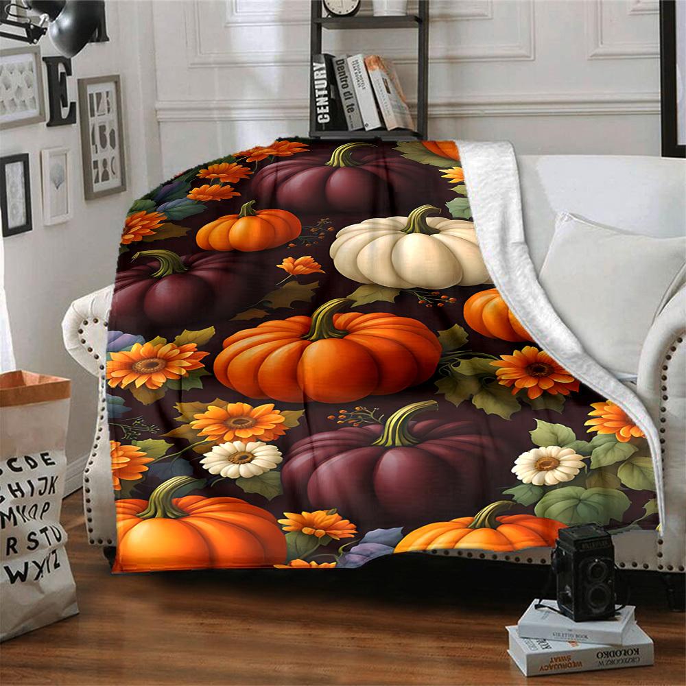1pc Pumpkin Harvest Blanket, Lightweight Flannel Throw Blanket for Sofa, Bed, Travel, Camping, Living Room, Office, Couch, Chair, a0922073