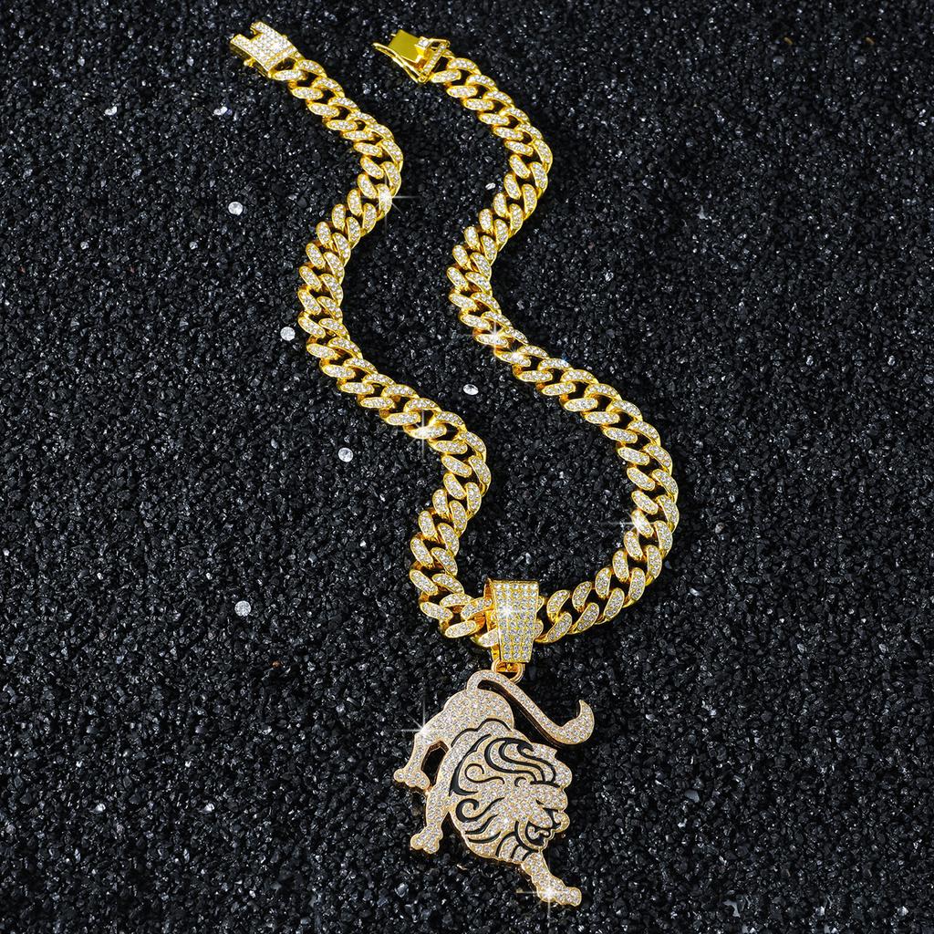 Animal Lion Full Diamond Dragon Beard Chain, Men's Hip Hop Style Personality Pendant Necklace