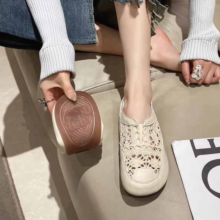 Женская обувь летняя дышащая туфли из ткани для мамы на одном педале, рыбацкие сетчатые туфли, мягкая подошва, удобные повседневные балетки в этническом стиле