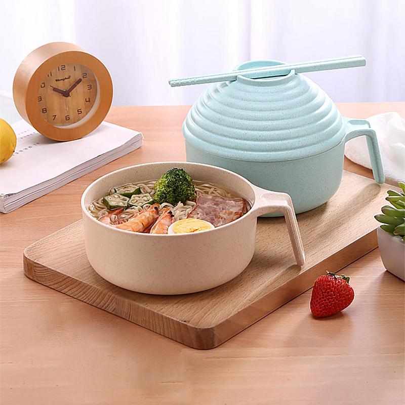 Ramen Noodle Bowl Cereal Bowl With Chopsticks Spoon And Fork Ramen Noodle Rice Bowl With Lid And Handle For Home Dorm Room