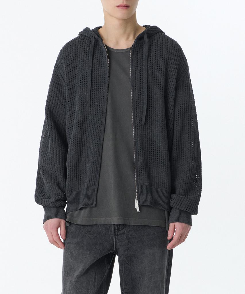MUSINSA STANDARD Crochet Knit Hooded Zip-Up [Medium Grey]