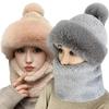 Winter Scarf Set Hooded Women's Plush Scarf Warm Hat Outdoor Ski Windproof Hat Thickened Plush Fluffy Woolen Hat