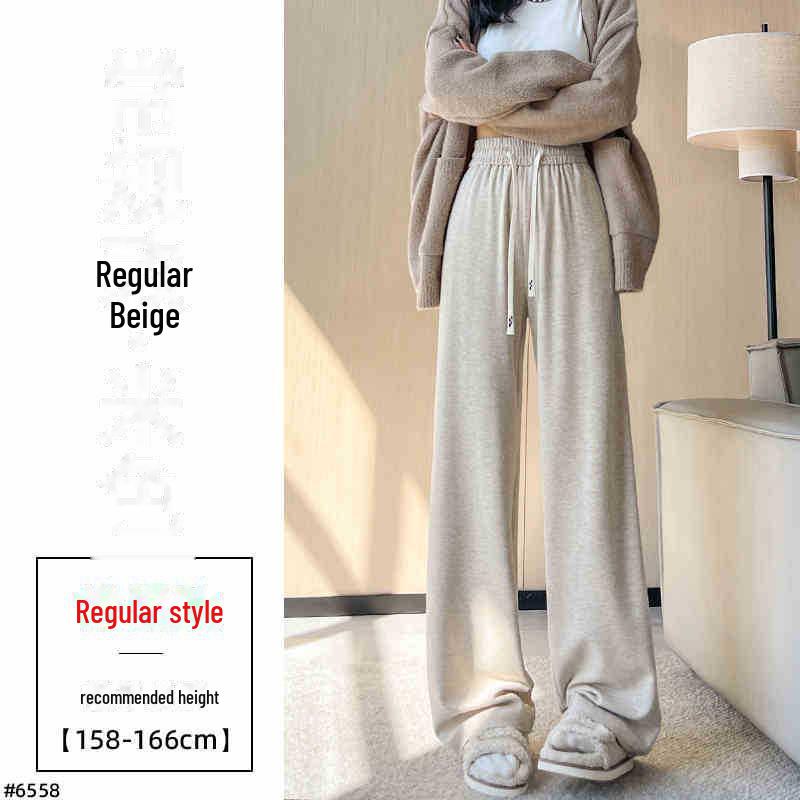 Женские широкие бежевые теплые брюки на бархатной подкладке