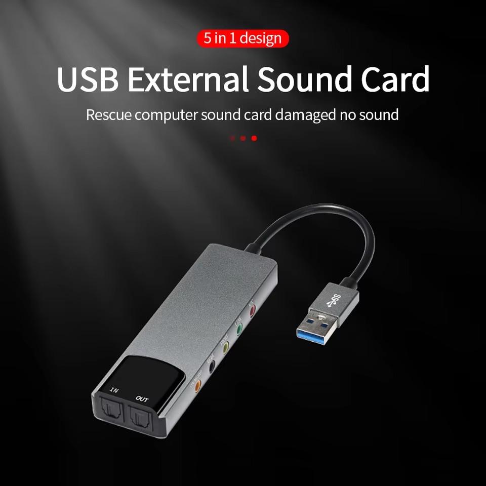 Внешняя звуковая карта USB, оптоволоконная звуковая карта SPDIF, адаптер для наушников AC-3 DTS, 7.1 5.1-канальная звуковая карта, оптический адаптер для ноутбука