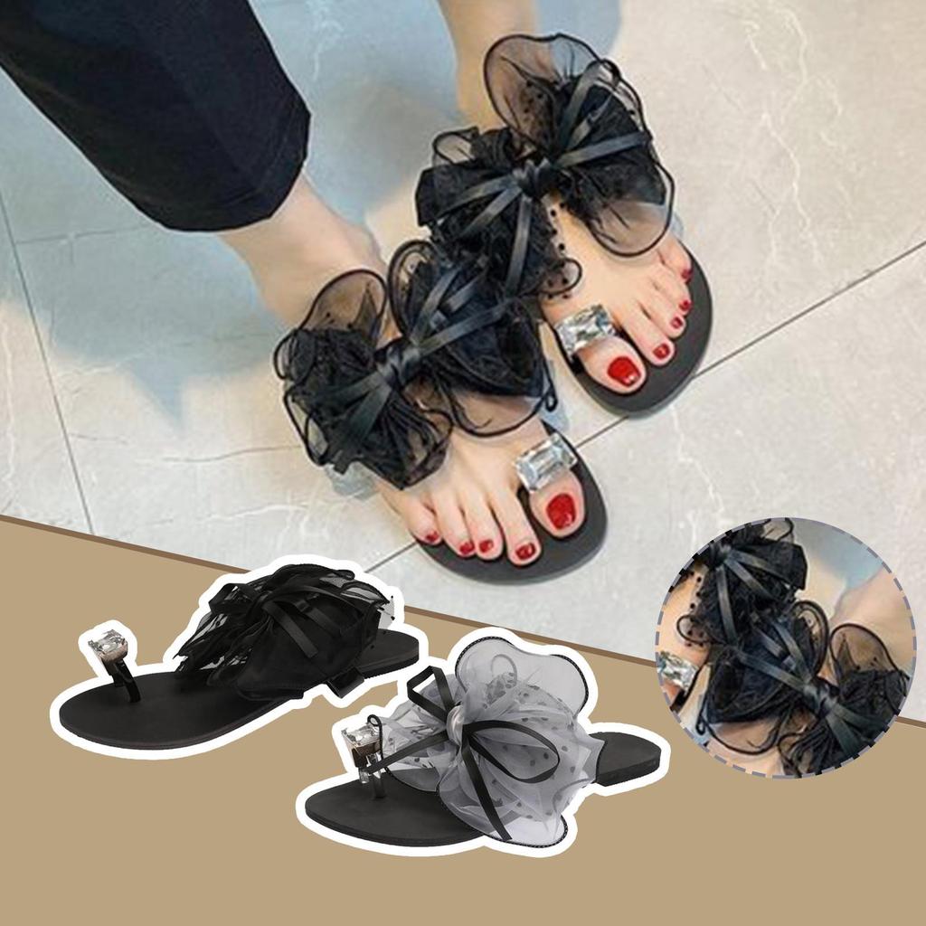 Женские милые нескользящие тапочки-мулы с бантиком и украшением, женские пляжные сандалии на флипах