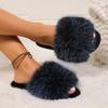 Fashion Winter Women Winter House Furry Slippers Non-Slip Casual Indoor Flats Floor Shoes Ladies Flip Flops Warm Shoes Solid Colors