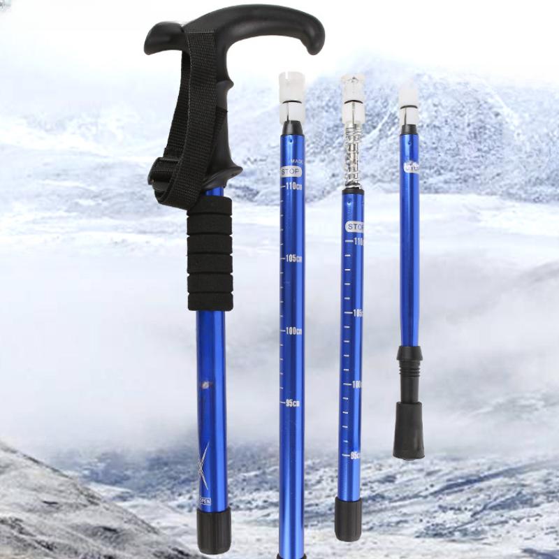 Четырехсекционная складная треккинговая палка с Т-образной ручкой, сверхлегкая телескопическая трость для путешествий на открытом воздухе из алюминиевого сплава