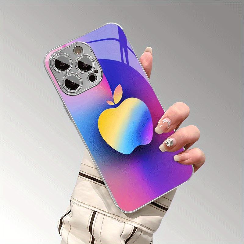Радужная стеклянная электроplated чехол для телефона с рисунком яблока Для iPhone 11 12 13 14 15 16 17 Pro Max 15 Plus 16E 17 Air Cover