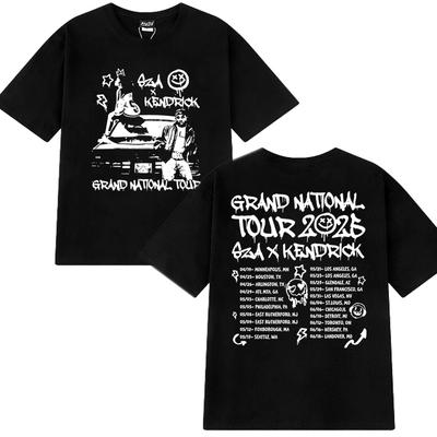 Новая футболка Kendrick Lamar SZA Grand National Tour 2025 для мужчин и женщин, винтажная хип-хоп уличная одежда, унисекс, из хлопка, с коротким рукавом