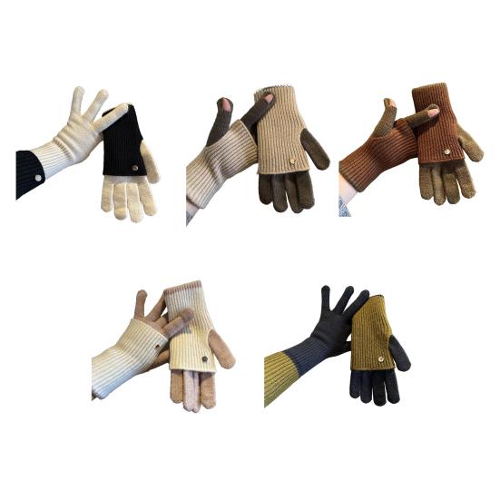 Складные вязаные перчатки двойной длины, теплые перчатки с сенсорным экраном, эластичные перчатки на запястье с цветовыми блоками, длинные перчатки для женщин и мужчин для набора текста и повседневных дел