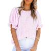 Summer Women's T-shirt Tops Women's Print Bubble Sleeve Set Head Round Neck Short Sleeve