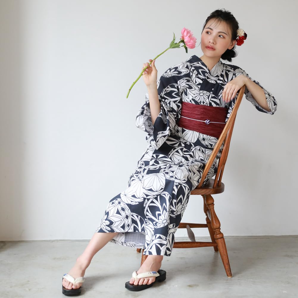 16 узоров на выбор Юката хеко оби комплект Tokimeki Summer Love Юката хеко оби комплект из 2 предметов с узором темно-синего цвета (15.Марийский фон)